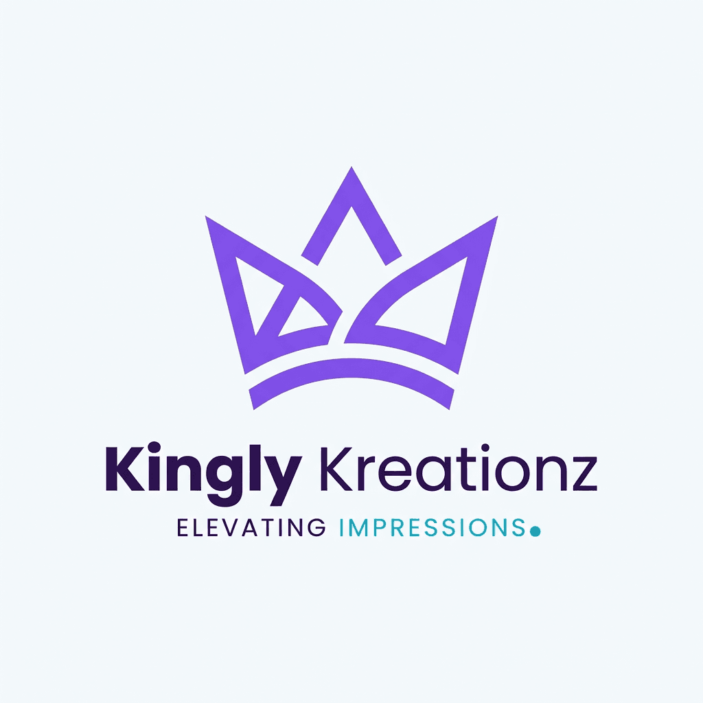 A minimalist logo for Kingly Kreationz, featuring a stylized abstract crown using the brand's primary color #8B5CF6. Logo design, memorable, scalable, professional. Use these brand colors harmoniously: primary #8B5CF6, secondary #EC4899, accent #06B6D4. Style: Clean, minimal, corporate aesthetic with refined typography.
