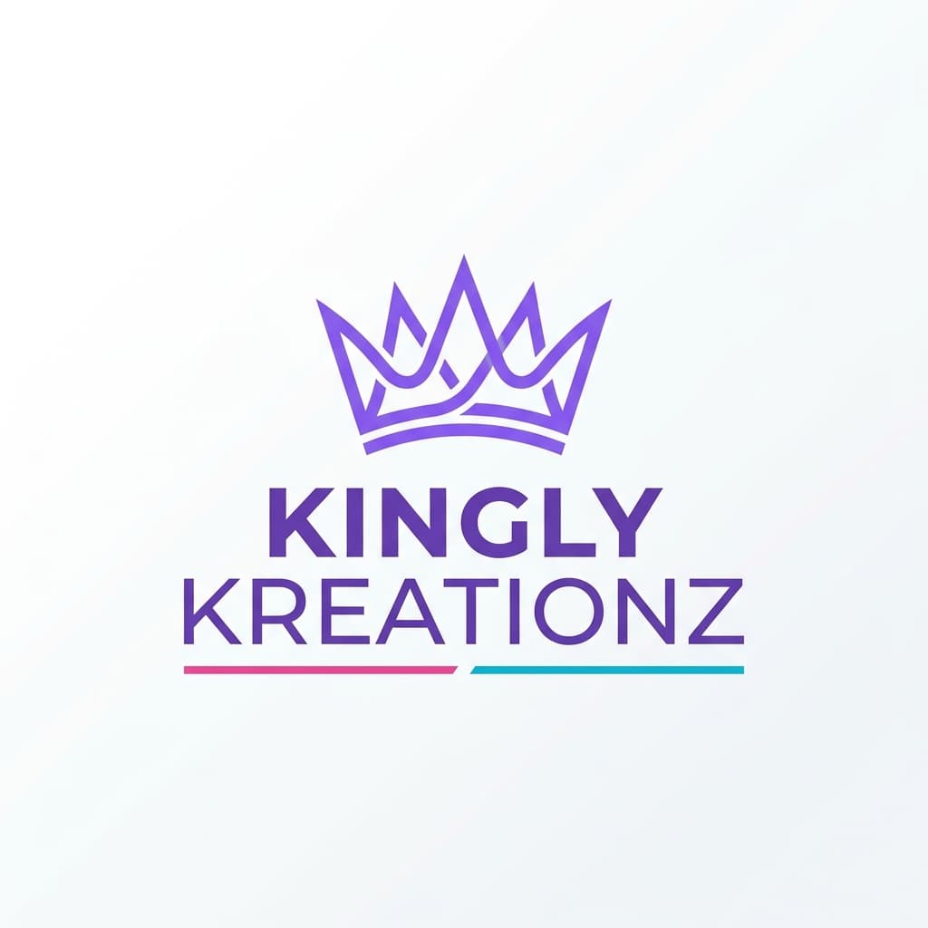 A minimalist logo for Kingly Kreationz, featuring a stylized abstract crown using the brand's primary color #8B5CF6. Logo design, memorable, scalable, professional. Use these brand colors harmoniously: primary #8B5CF6, secondary #EC4899, accent #06B6D4. Style: Clean, minimal, corporate aesthetic with refined typography.