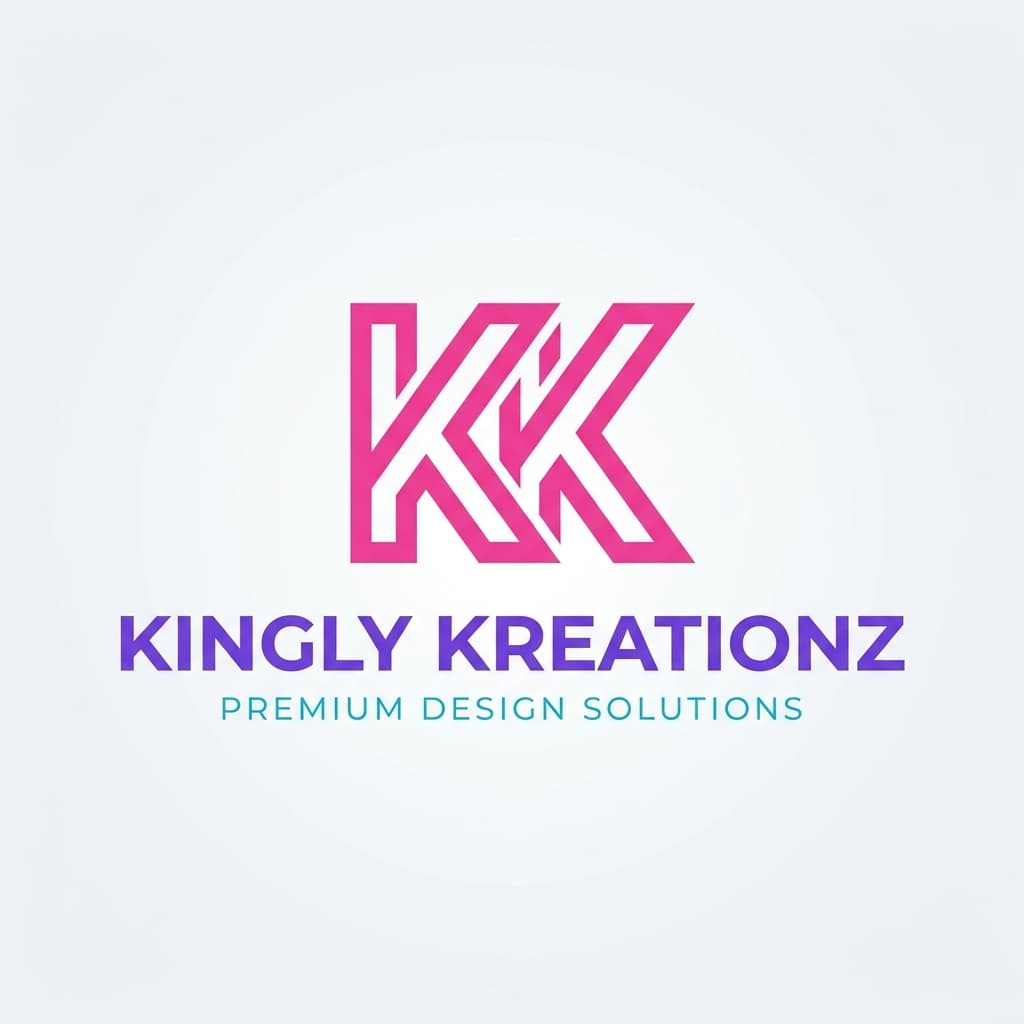 A modern logo for Kingly Kreationz, incorporating the initials "KK" in a clean, geometric design, using the brand's secondary color #EC4899. Logo design, memorable, scalable, professional. Use these brand colors harmoniously: primary #8B5CF6, secondary #EC4899, accent #06B6D4. Style: Clean, minimal, corporate aesthetic with refined typography.