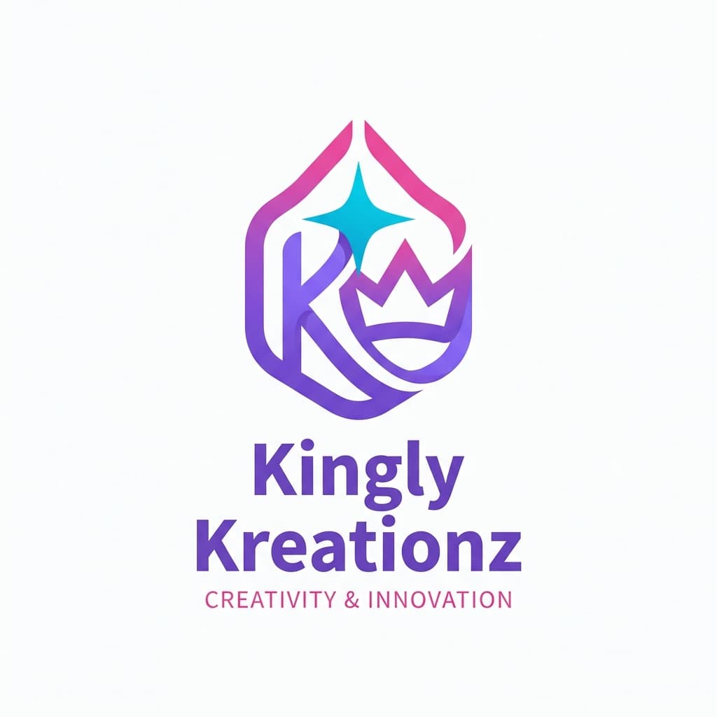 An icon logo for Kingly Kreationz, using a simple, abstract shape to represent creativity and innovation, with the brand's accent color #06B6D4. Logo design, memorable, scalable, professional. Use these brand colors harmoniously: primary #8B5CF6, secondary #EC4899, accent #06B6D4. Style: Clean, minimal, corporate aesthetic with refined typography.