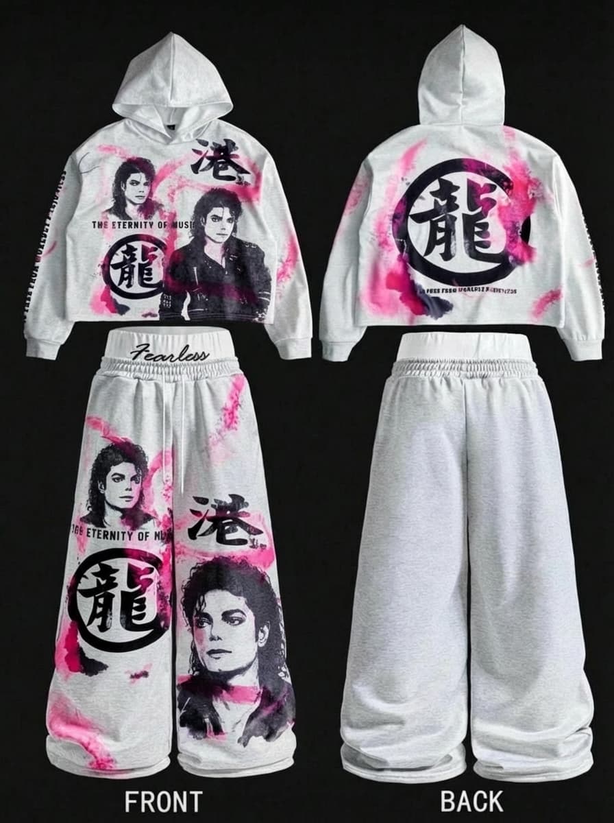 Use the provided image as the base reference. Maintain the exact same environment lighting, camera angle, pose, outfit structure, and composition from the original image.
Replace the original subject with Michael Jackson,Music Icon wearing outfits attached

