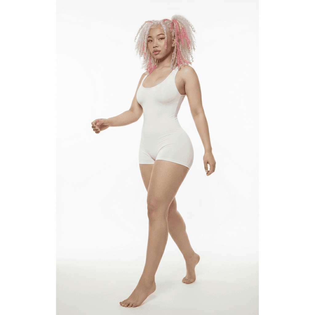 a full-body shot of the reference model, wearing the exact same outfit as INPUT_IMAGE, captured at eye-level from a 45-degree angle, with the model in mid-stride, right foot about to strike, left arm slightly forward, right arm back, head looking towards the camera, a natural and dynamic posture, seamless pure white studio background, professional studio lighting, clean subject isolation, photorealistic skin detail, natural micro-shadows and accurate light falloff, sharp, clean, realistic, no distortions, no deformed anatomy, no extra limbs, no warped face, no inaccurate skin tone, no cartoon style [Variation 3: Create a unique variation]