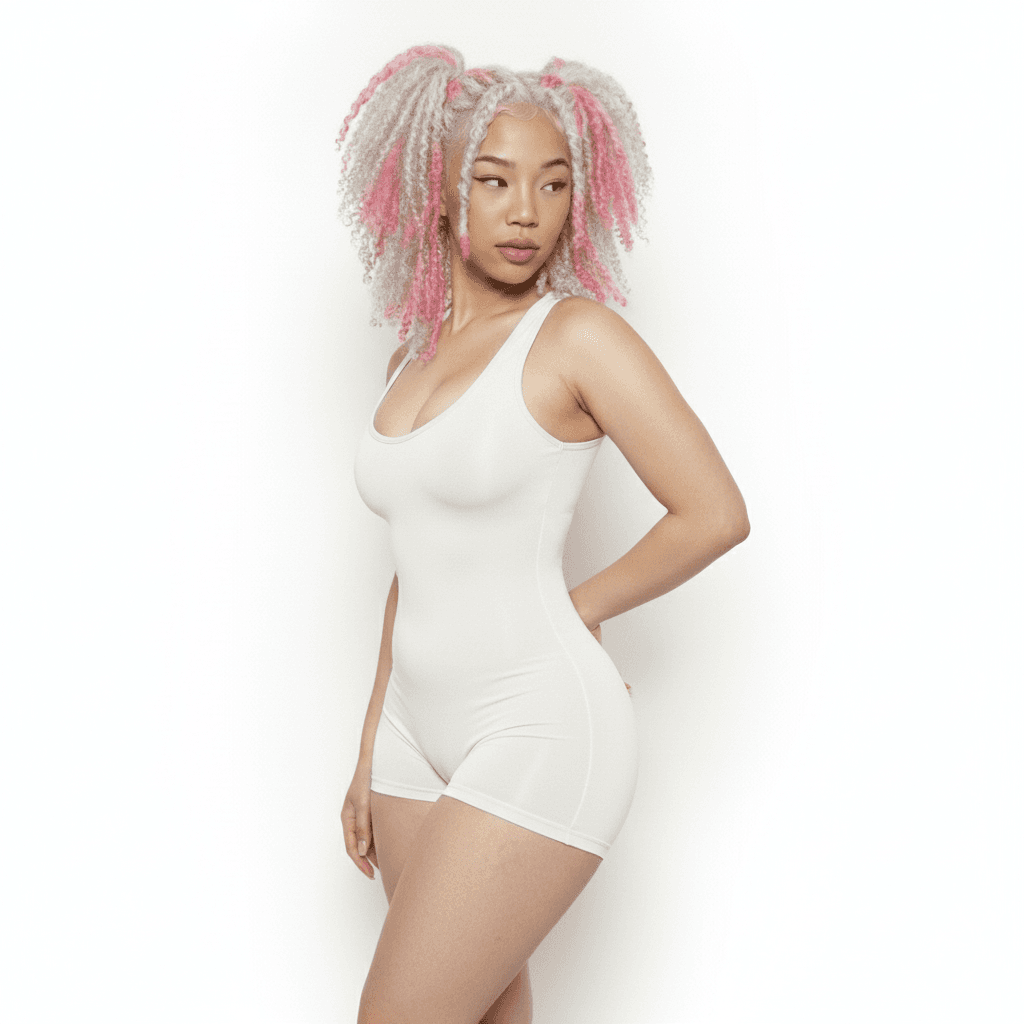 a full-body shot of the subject, wearing the exact same outfit as INPUT_IMAGE, standing in contrapposto with weight on back leg, torso slightly twisted to the right, head angled slightly down looking towards the left, left arm bent with hand near waist, right arm relaxed by side, taken from an eye-level angle, seamless pure white studio background, professional studio lighting, clean subject isolation, photorealistic skin detail, natural micro-shadows and accurate light falloff, sharp, clean, realistic, no distortions, no deformed anatomy, no extra limbs, no warped face, no inaccurate skin tone, no cartoon style [Variation 3: Create a unique variation]
