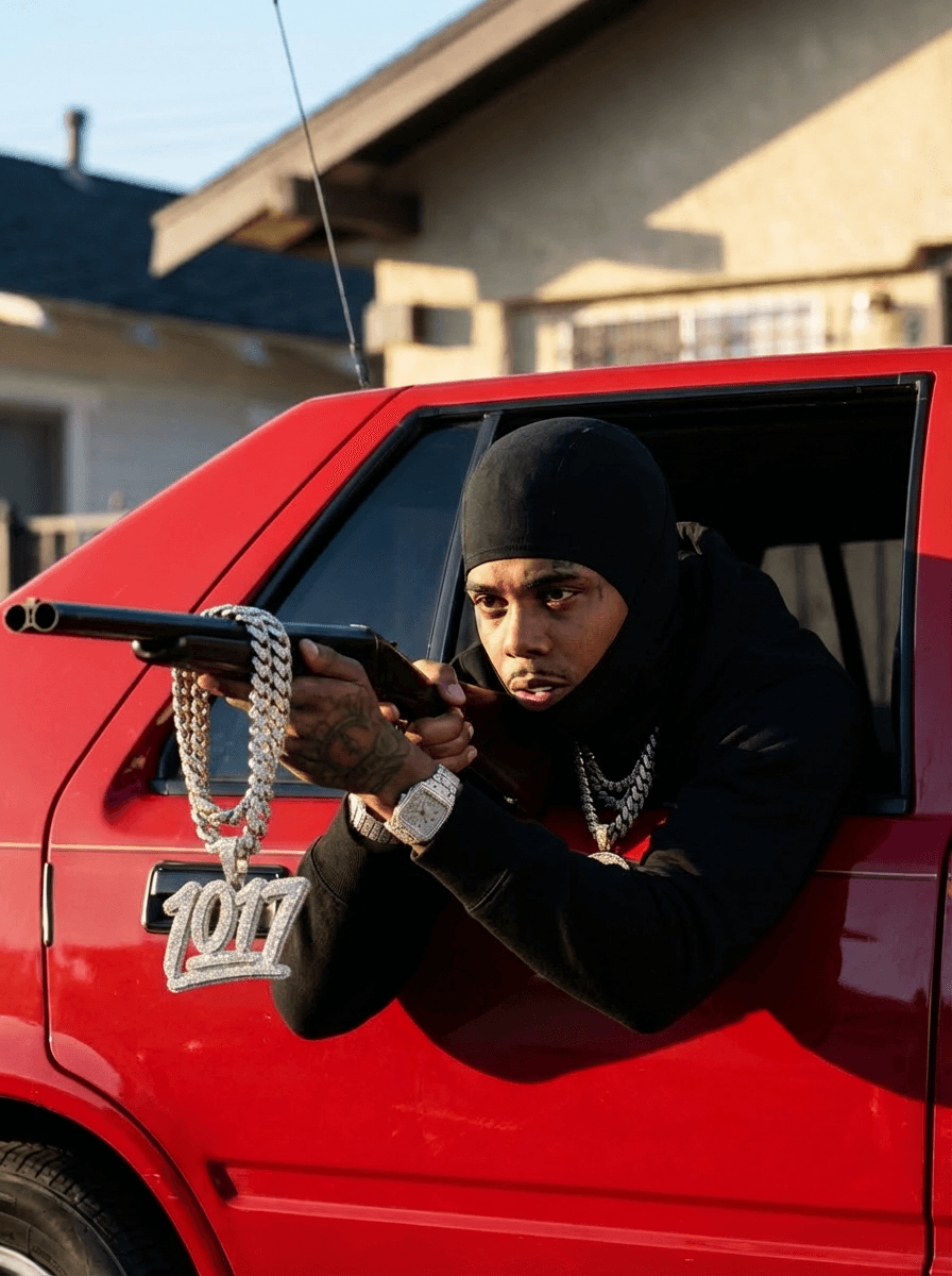 ADD ICED OUT DIAMOND "1017" CHAIN AROUND THE GUN