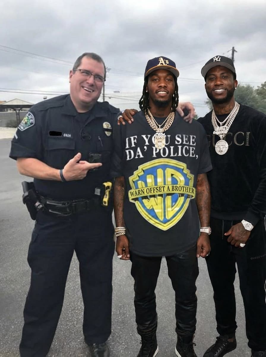 Use the provided image as the base reference. Maintain the exact same environment lighting, camera angle, pose, outfit structure, and composition from the original image. Replace the original subject with OFFSET THE RAPPER AN GUCCI MAN WITH A COP  wearing outfits attached