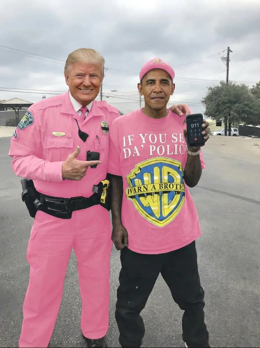 make this Donald trump and Obama wearing pink outfits 