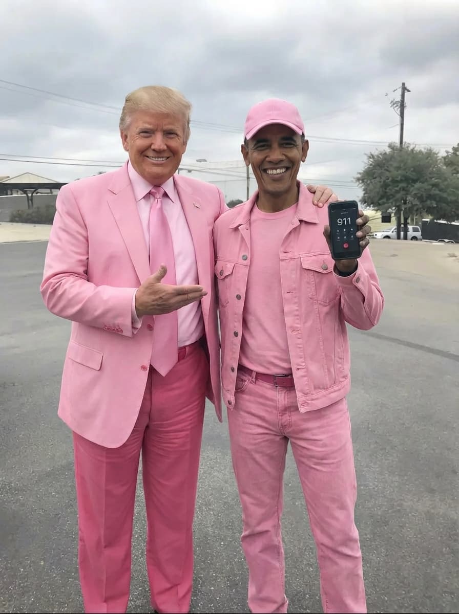 make this Donald trump and Obama wearing pink outfits 
