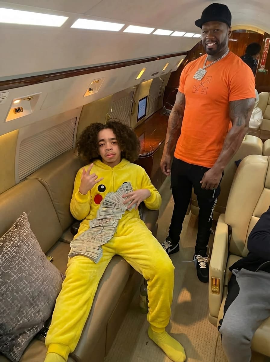 make the man in the orange skin match his face and make him more muscular like 50 cent the rappers size but keep him doing the same pose and keep the same vibe. do not alter his face at .