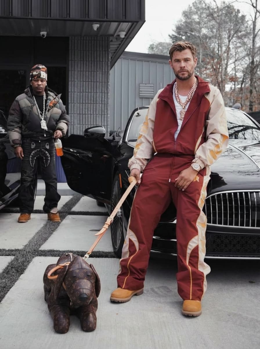 Use the provided image as the base reference. Maintain the exact same environment lighting, camera angle, pose, outfit structure, and composition from the original image.
Replace the original subject with Chris Hemsworth,Movie Actor wearing outfits attached
