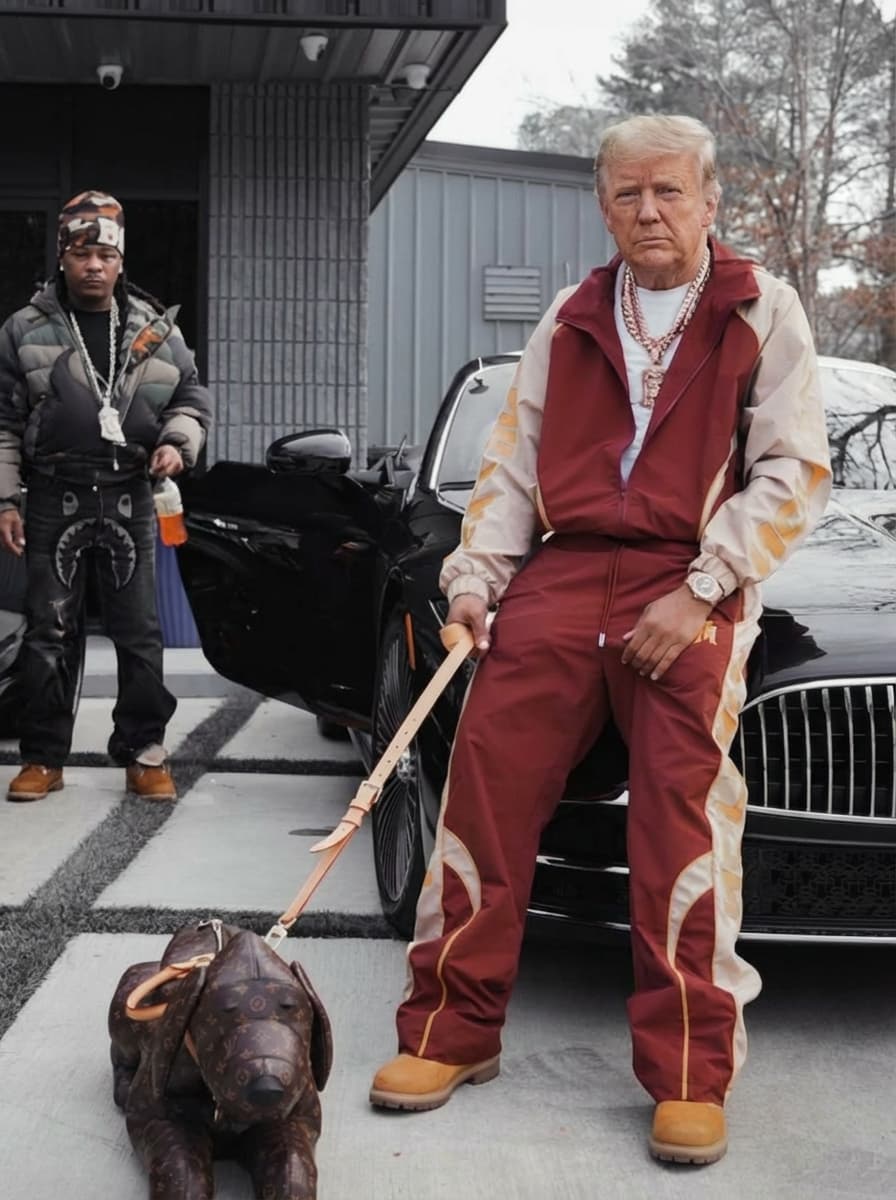 Use the provided image as the base reference. Maintain the exact same environment lighting, camera angle, pose, outfit structure, and composition from the original image.
Replace the original subject with Donald Trump,Political Leader wearing outfits attached
