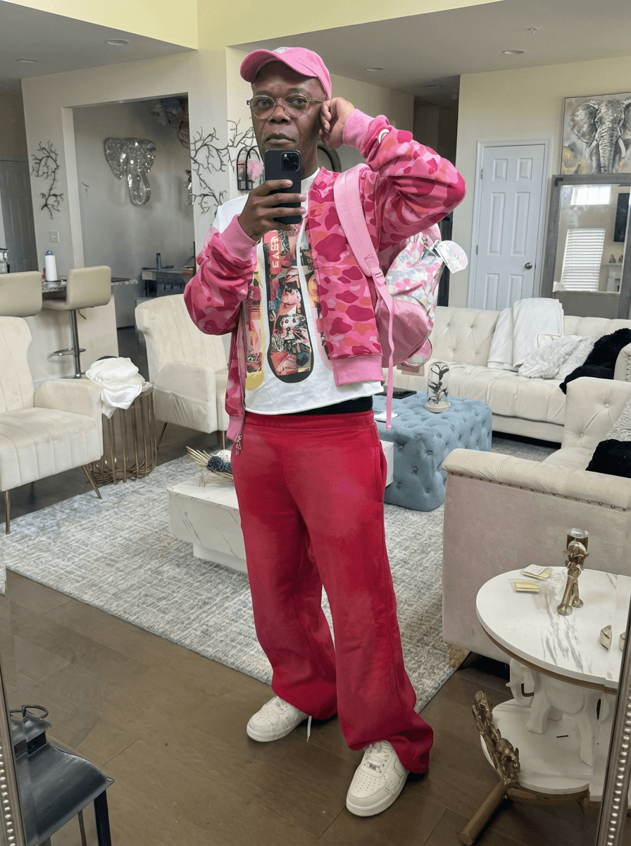 Use the provided image as the base reference. Maintain the exact same environment lighting, camera angle, pose, outfit structure, and composition from the original image.
Replace the original subject with Samuel L. Jackson,Movie Actor wearing outfits attached
