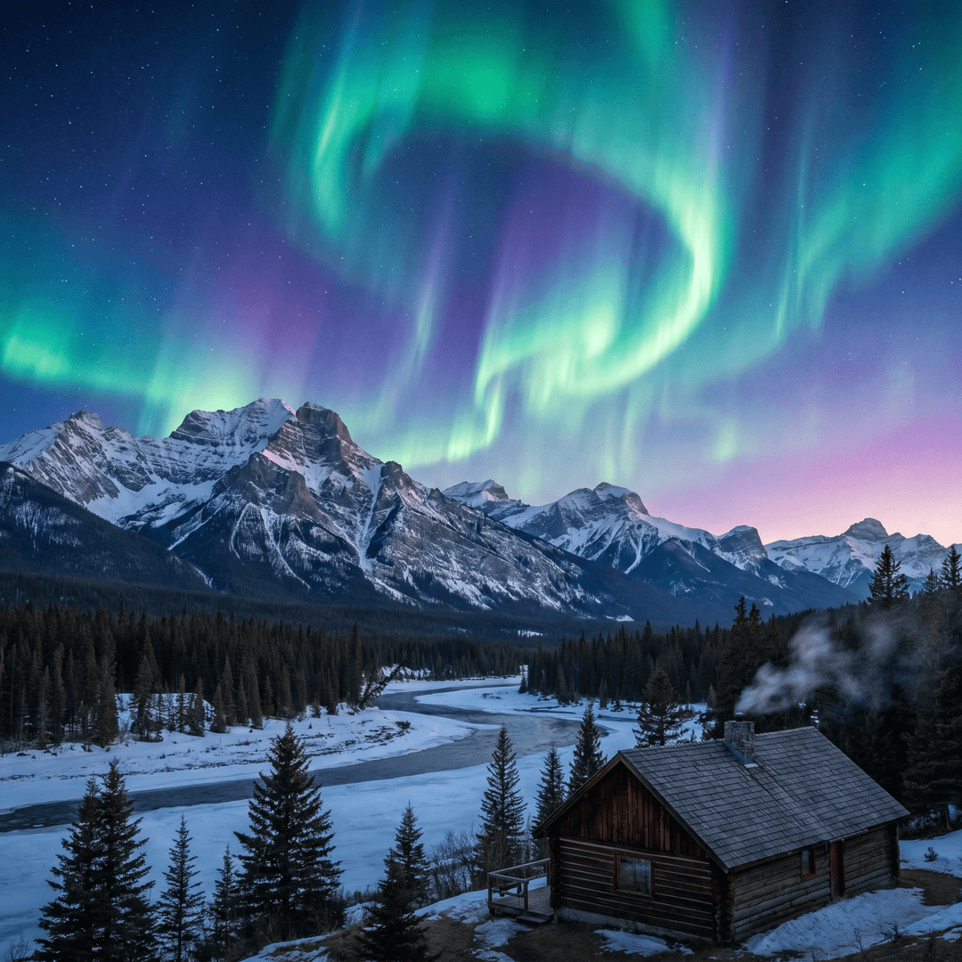 A magical aurora over snow-capped mountains at twilight, cinematic 4K, volumetric lighting, ultra-detailed landscape photography