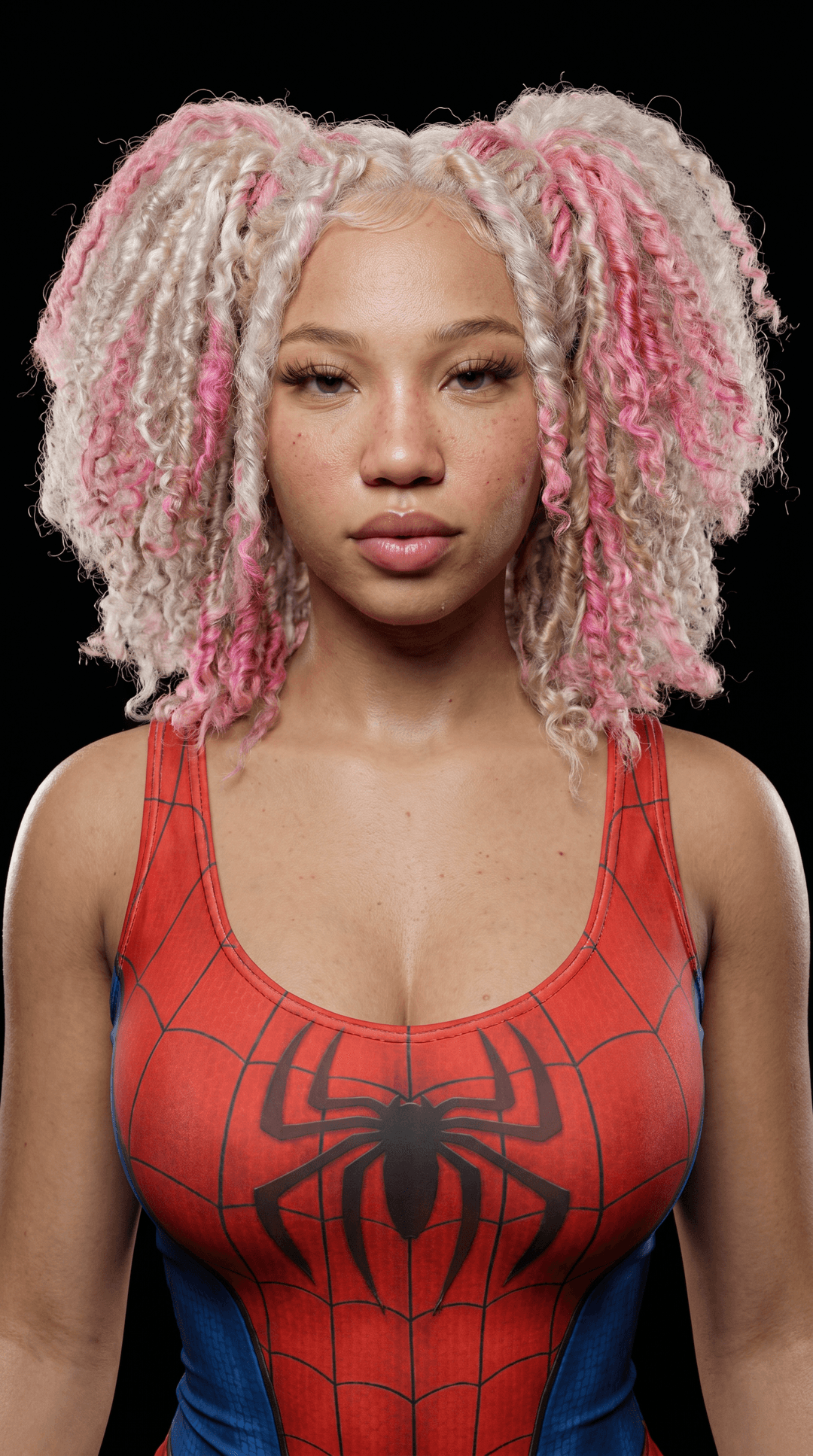 Ultra-realistic skin refinement, preserve exact identity from INPUT_IMAGE with no alteration to facial structure, proportions, or expression, enhance skin to appear naturally photographic by introducing fine pore detail, subtle micro-texture, realistic skin grain, and organic variation in tone, add barely visible imperfections such as faint blemishes, tiny freckles, soft redness variations, and natural unevenness while maintaining clean healthy skin, simulate real-world subsurface scattering and soft light diffusion across skin, include delicate micro-shadows in pores and around facial contours, refine highlights to avoid plastic shine and instead produce soft specular reflections consistent with studio lighting, maintain accurate skin undertones and color transitions across face and body, avoid over-smoothing and preserve realistic detail density at high resolution, ensure texture consistency across forehead, cheeks, nose, chin, and neck with slight natural variation, apply subtle film-like grain integration to blend enhancements seamlessly, lighting should feel physically accurate with gentle falloff enhancing depth and realism, final result should resemble high-end DSLR studio photography with true-to-life skin rendering, sharp, clean, realistic, no distortions, no deformed anatomy, no extra limbs, no warped face, no inaccurate skin tone, no cartoon style
