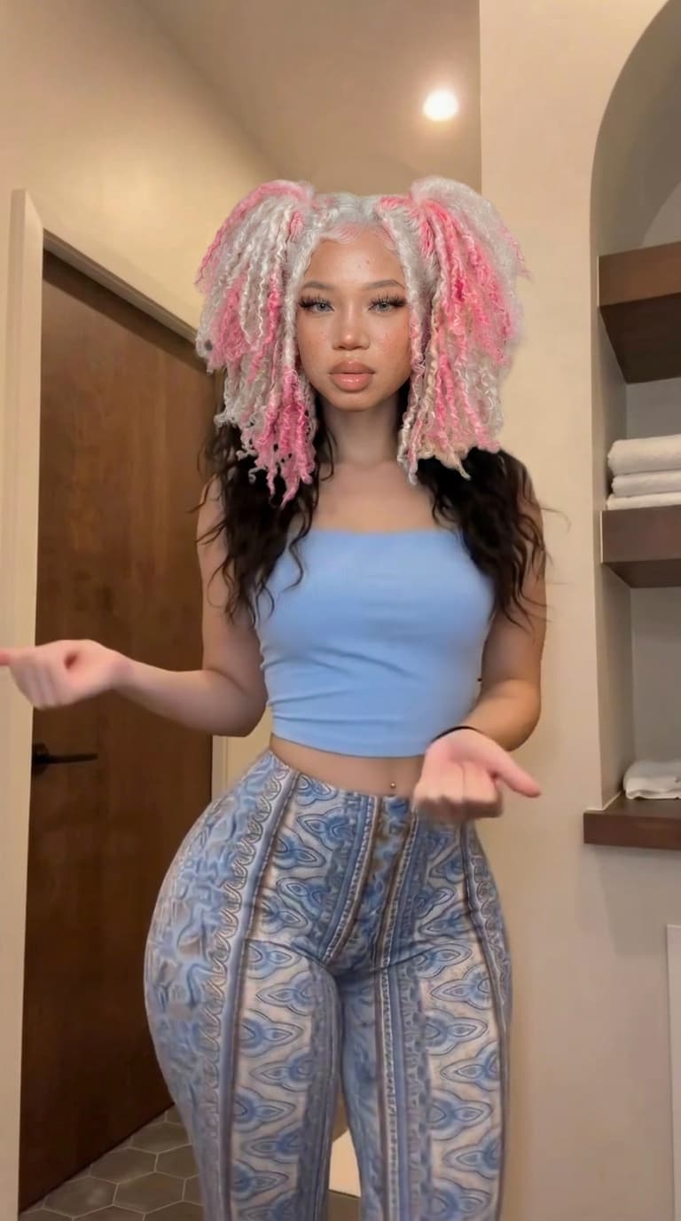 Replace the face, skin tone, and hairstyle of the black hair woman with the pink and white hair woman reference person, while keeping the original pose, body, outfit, lighting, and background unchanged. Ensure the result looks natural, realistic, and seamlessly blended.
ultra realistic, highly detailed, sharp focus, realistic skin texture, natural lighting, photorealistic, high quality, cinematic details, realistic shadows, lifelike appearance, DSLR photo, 8k, professional photography, seamless blending, natural proportions