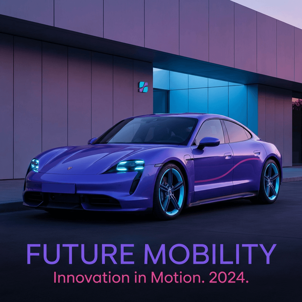 blue car Use these brand colors harmoniously: primary #8B5CF6, secondary #EC4899, accent #06B6D4. Style: Clean, minimal, corporate aesthetic with refined typography.
