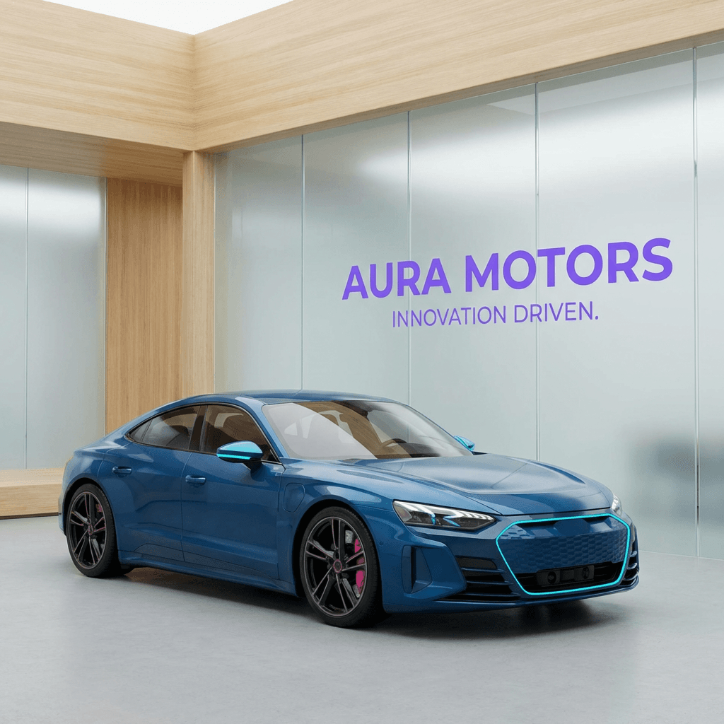 blue car Use these brand colors harmoniously: primary #8B5CF6, secondary #EC4899, accent #06B6D4. Style: Clean, minimal, corporate aesthetic with refined typography.