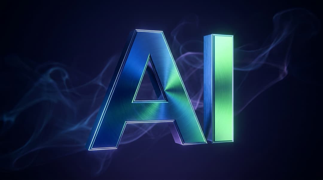 **Subject:** A single, illuminated, stylized "AI" acronym, rendered in a sleek, modern, metallic font, reflecting subtle gradients of electric blue and neon green.

**Composition:** The "AI" acronym is centrally placed, slightly angled for dynamic effect, against a dark, minimalist background. The background is not entirely black, but a deep, inky indigo with faint, ethereal wisps of smoke or light trails that subtly frame the "AI."

**Lighting:** Dramatic, high-contrast studio lighting. A primary, soft, diffused key light from the front-left illuminates the metallic surfaces, creating subtle reflections and highlights. A secondary, harder, rim light from the back-right outlines the letters with a sharp, bright glow, separating them from the background. A very subtle, almost imperceptible fill light prevents deep, uninteresting shadows.

**Color Palette:** Dominated by cool tones: electric blue, neon green, and deep indigo. The metallic "AI" has a cool, almost icy sheen. Small, almost imperceptible hints of a very light, desaturated violet or magenta might be present in the background wisps for added depth.

**Style:** Hyper-realistic and futuristic, with a focus on clean lines, precise rendering, and a sense of technological sophistication. The image should evoke a feeling of intelligence, innovation, and clarity.

**Atmosphere:** Clean, professional, and slightly mysterious. A sense of quiet power and advanced technology.

**Technical Details:**
*   **Camera:** High-end digital mirrorless camera (e.g., Sony A7R V or Canon R5)
*   **Lens:** Macro prime lens (e.g., 100mm f/2.8) for extreme detail and shallow depth of field, if applicable to the background elements, though the primary focus is sharp.
*   **Aperture:** f/8 to f/11 for sharp focus across the "AI" acronym.
*   **Shutter Speed:** Fast enough to avoid any motion blur if there were subtle light effects (e.g., 1/200th sec).
*   **ISO:** Low (e.g., ISO 100-200) for minimal noise and maximum detail.
*   **Post-processing:** Meticulous color grading to enhance the cool tones, sharpen edges, and refine reflections. Subtle glow effects around the rim lighting. Noise reduction as needed.

**Keywords:** AI, Artificial Intelligence, Technology, Future, Innovation, Digital, Modern, Sleek, Futuristic, Metallic, Neon, Electric, Blue, Green, Indigo, High-Tech, Minimalist, Clean, Professional, Concept, Abstract, Thumbnail, Basics