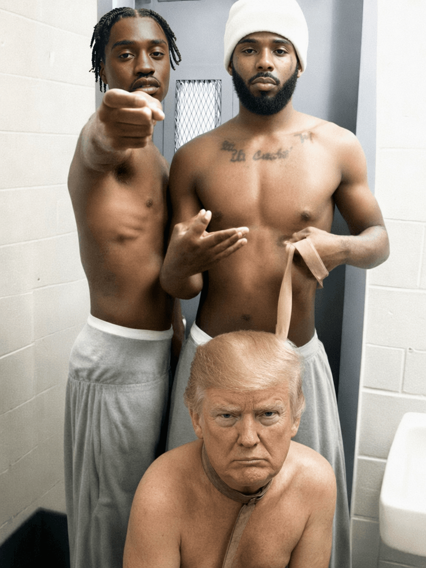 Replace man on leash with Donald Trump