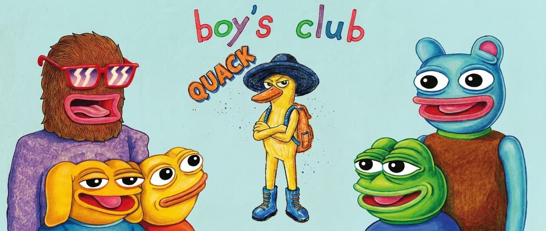 make the quack duck character in boys club scene with characters around duck