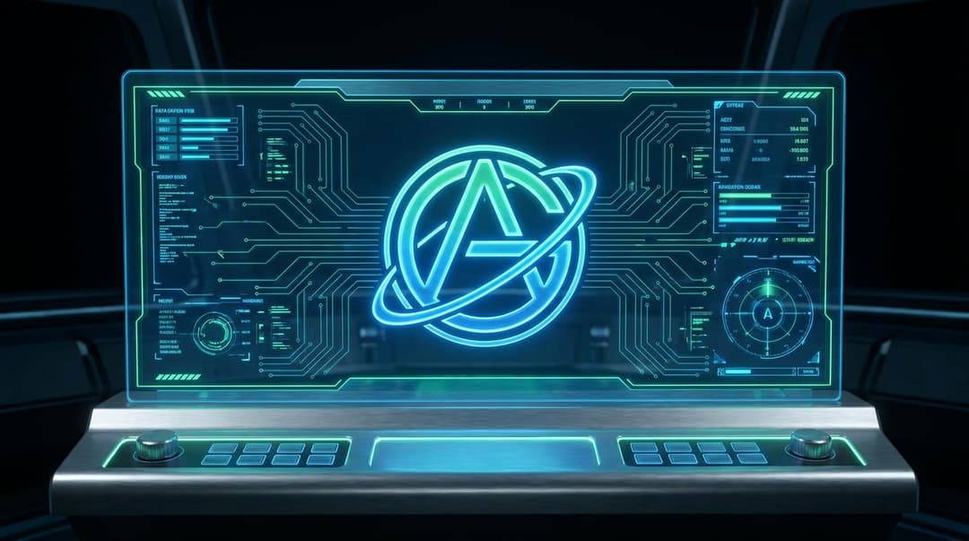 futuristic hud dashboard terminal wallpaper with this logo as centerpiece 