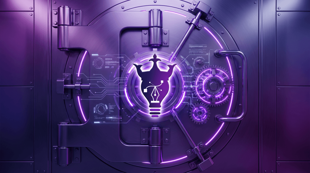 futuristic realistic tech bank style vault door deep purple gradients incorporating this logo stylishly on vault