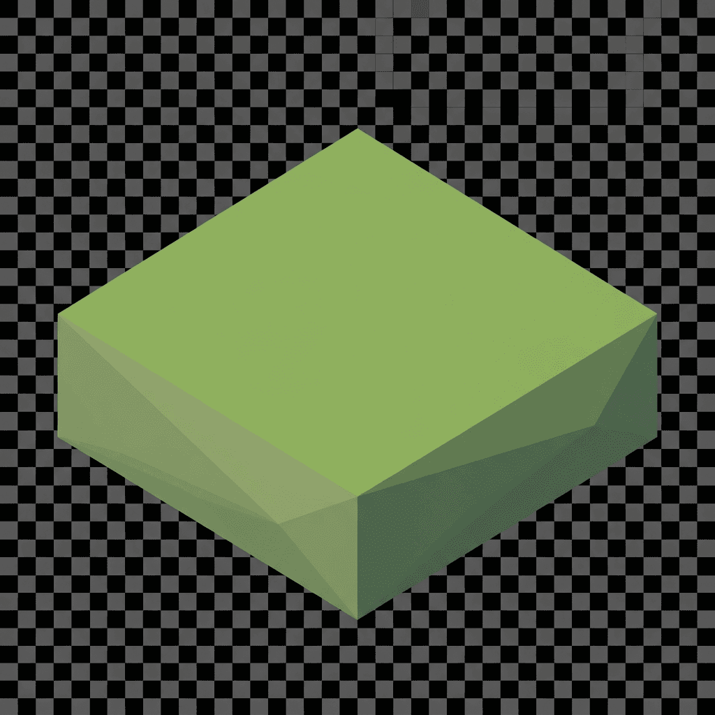 isometric game tile, single grassy diamond terrain block, 2:1 isometric projection, transparent background, clean low-poly stylized, soft even lighting, no extra shadow