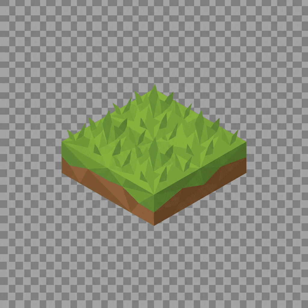 Isometric game asset: a single grass terrain tile, one 2:1 isometric diamond block, centered, clean stylized low-poly, transparent background, no shadow, game sprite