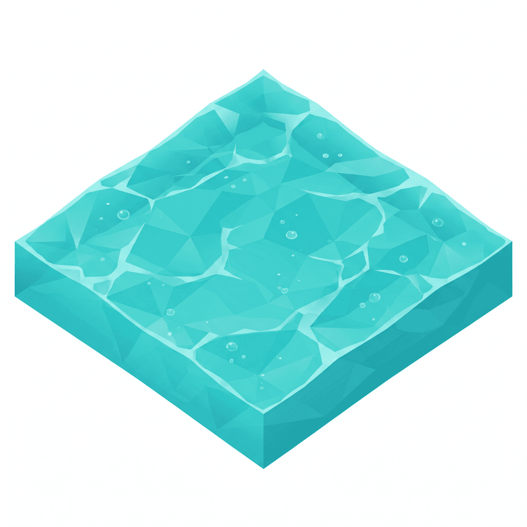 Isometric game terrain tile: a single shallow turquoise tropical water block, one 2:1 isometric diamond, top-down isometric, clean stylized low-poly, vibrant art style, soft even lighting, fills the whole tile, opaque, seamless, no background, no shadow, no text. Game sprite.