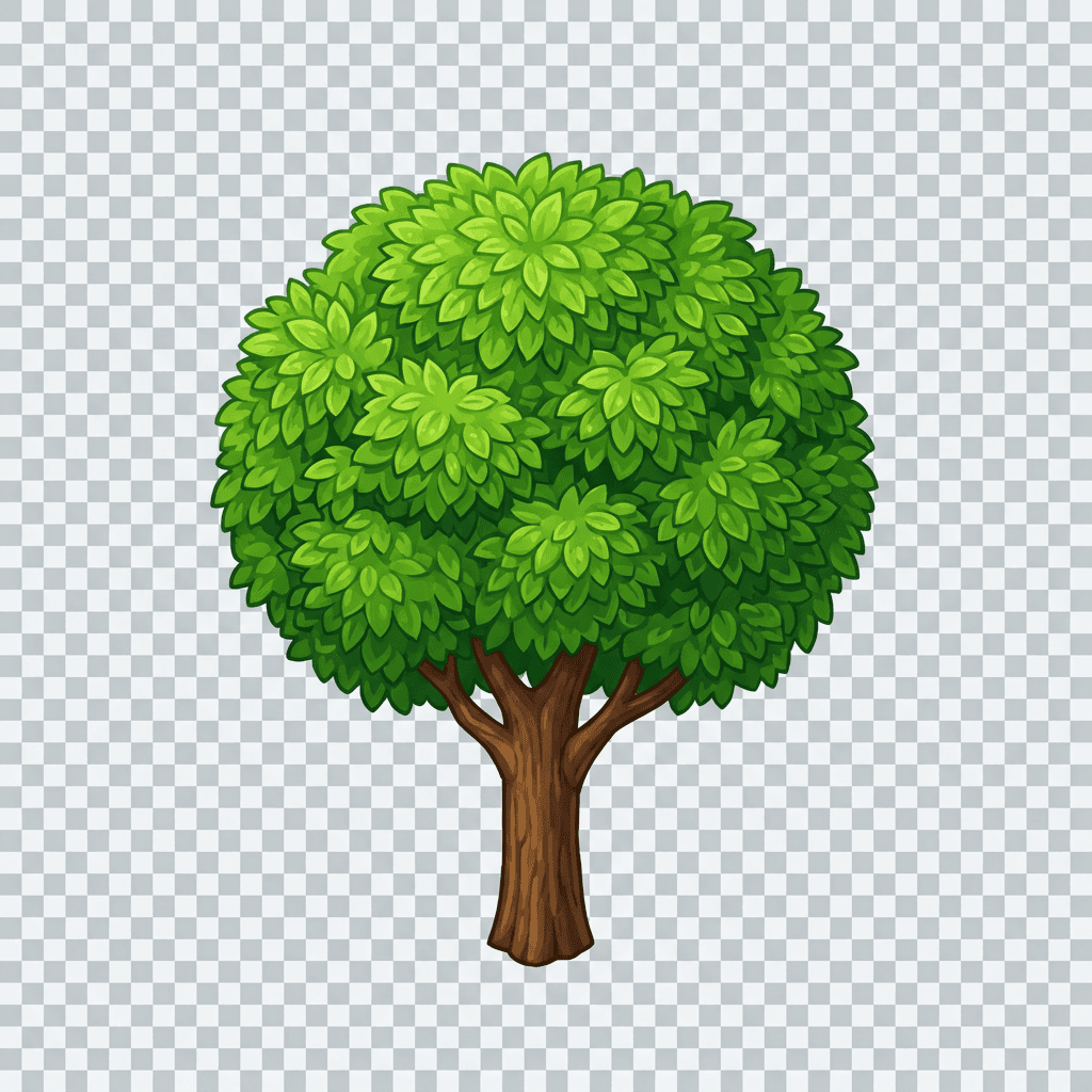 Isometric game asset: a single round lush green tree, centered, on a fully transparent background, no ground, no shadow.