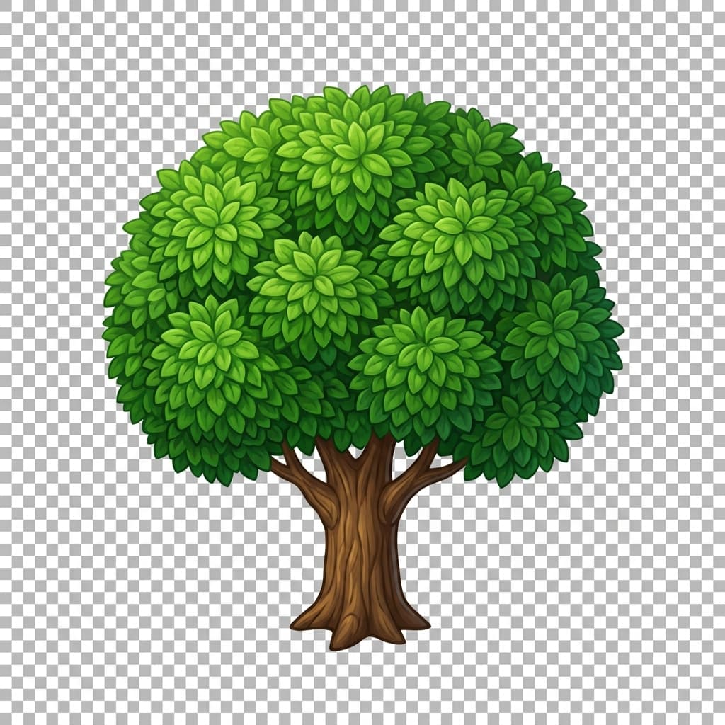 Isometric game asset: a single round lush green tree, centered, on a fully transparent background, no ground, no shadow.