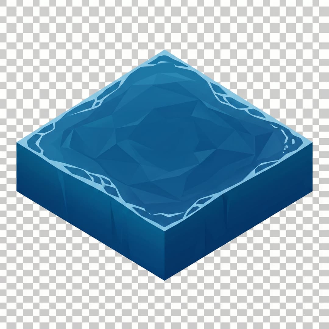 Isometric game terrain tile: a single deep blue ocean water block, one 2:1 isometric diamond, top-down isometric, clean stylized low-poly, vibrant art style, soft even lighting, fills the whole tile, opaque, seamless, no background, no shadow, no text. Game sprite.