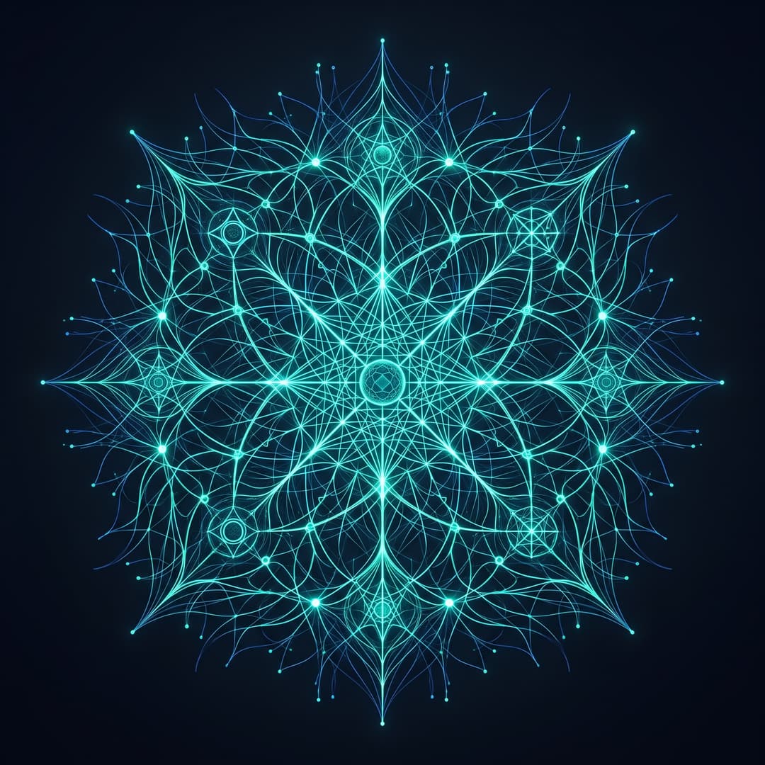 An abstract conceptual motif representing the medical concept "Individuation (Jung)" — elegant geometric neural / network forms. premium minimal medical illustration, abstract clinical art, dark slate #020617 background, glowing teal #00ffcc line-art accents, luminous depth, cinematic, elegant, high detail, no text, no words, no lettering, no captions, no watermark. Centered composition.