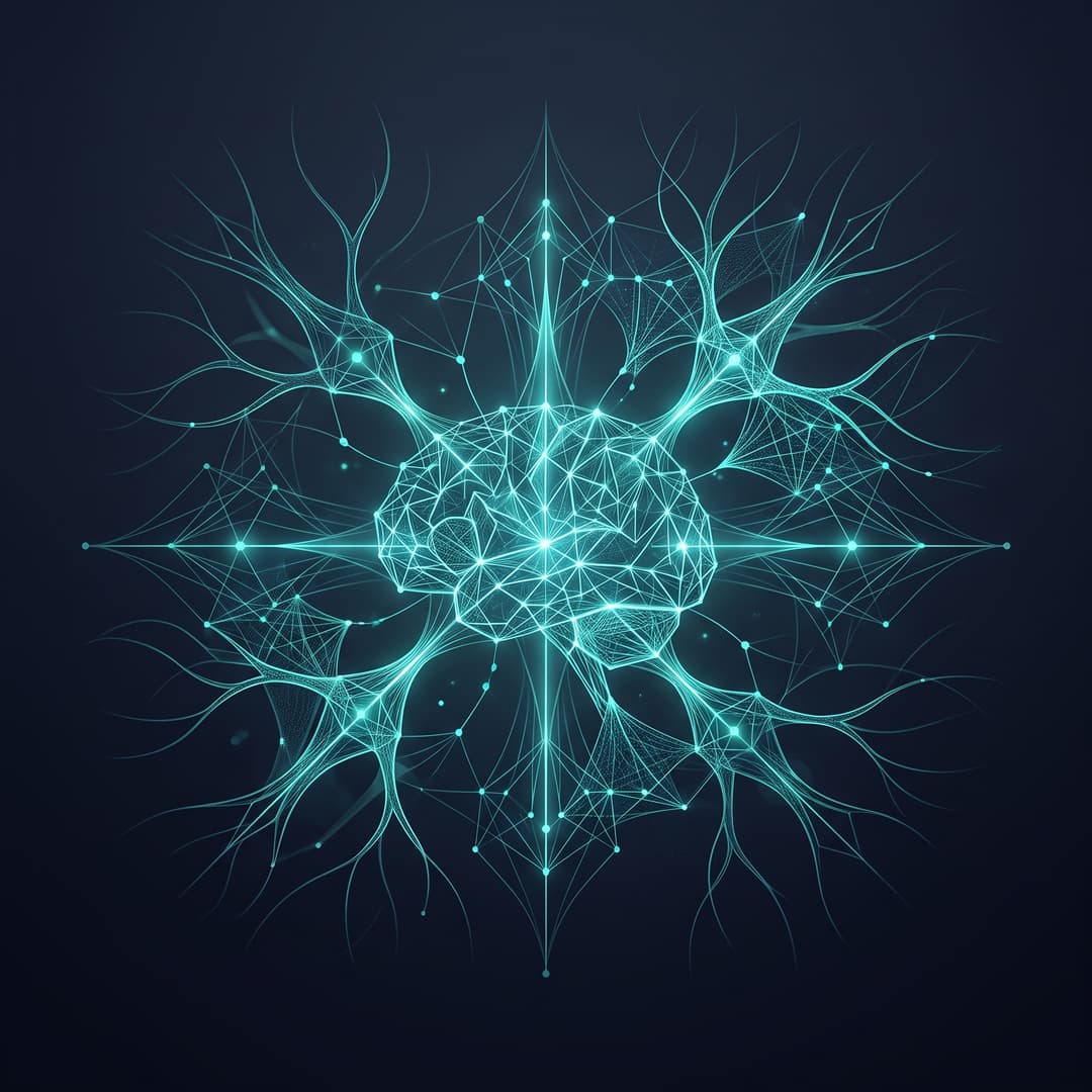 An abstract conceptual motif representing the medical concept "Research: dr joe dispenza scientific findings and experiments" — elegant geometric neural / network forms. premium minimal medical illustration, abstract clinical art, dark slate #020617 background, glowing teal #00ffcc line-art accents, luminous depth, cinematic, elegant, high detail, no text, no words, no lettering, no captions, no watermark. Centered composition.