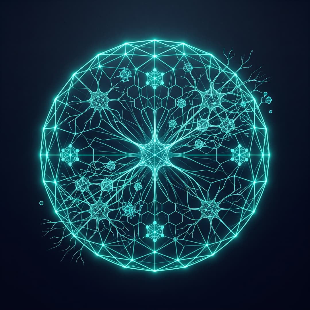 An abstract conceptual motif representing the medical concept "HbA1c (Glycated Haemoglobin)" — elegant geometric neural / network forms. premium minimal medical illustration, abstract clinical art, dark slate #020617 background, glowing teal #00ffcc line-art accents, luminous depth, cinematic, elegant, high detail, no text, no words, no lettering, no captions, no watermark. Centered composition.