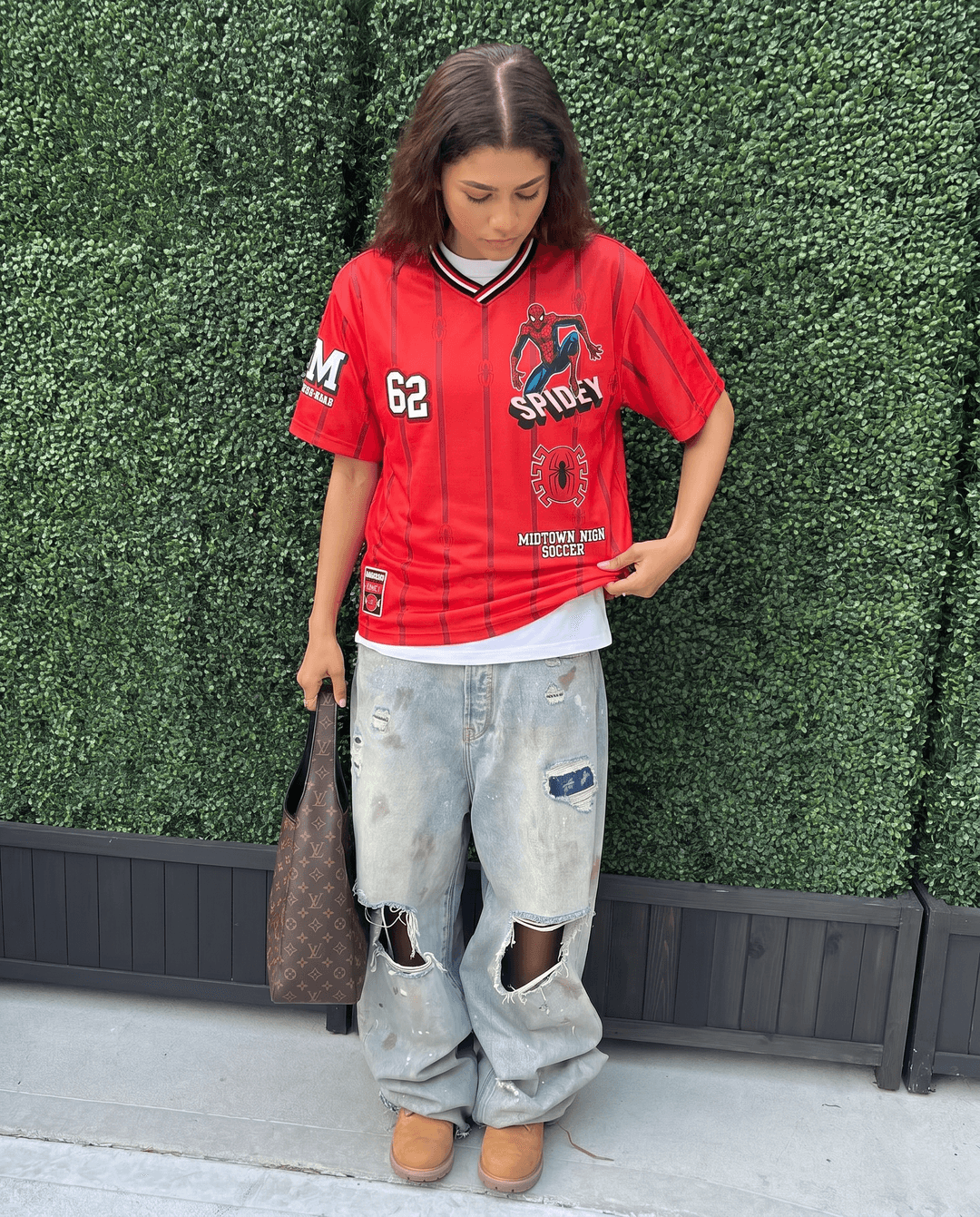 Keep everything the same swap character with zendaya wearing reference jersey