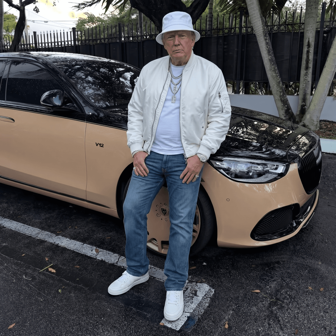 /imagine pro_photo, hyperrealism, ultra-detailed, 8k, photorealistic --ar 16:9 --style raw --v 5.2 --sref [reference image URL] --cref [image of Donald Trump in desired outfit URL] --c_v 1.0