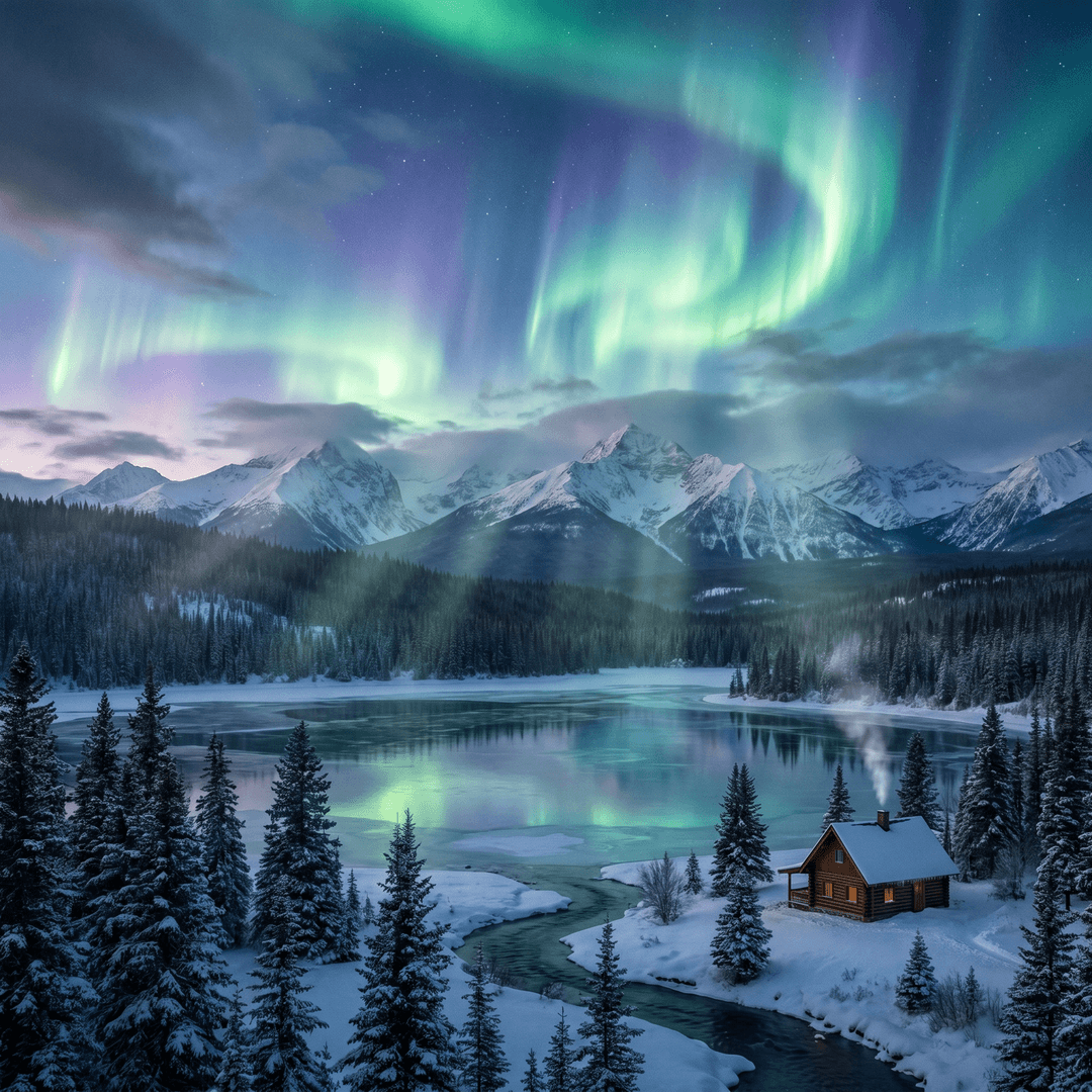 A magical aurora over snow-capped mountains at twilight, cinematic 4K, volumetric lighting, ultra-detailed landscape photography