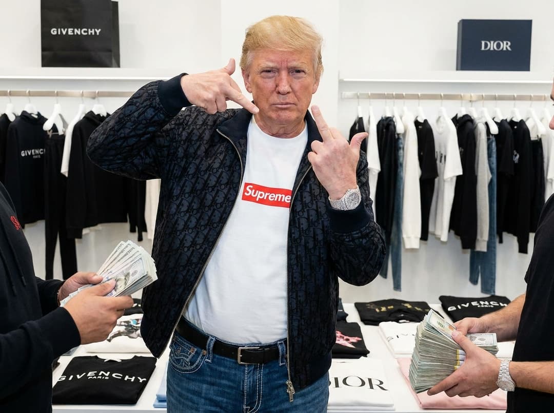 donald Trump skinny with racks on racks givenchy supreme Dior true religon iced out wrist patek trump doing it bumm