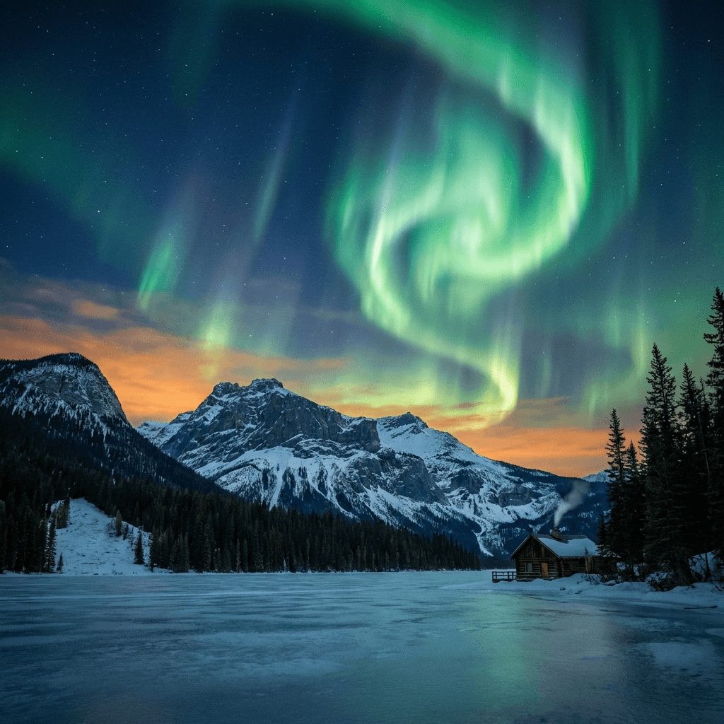 A magical aurora over snow-capped mountains at twilight, cinematic 4K, volumetric lighting, ultra-detailed landscape photography