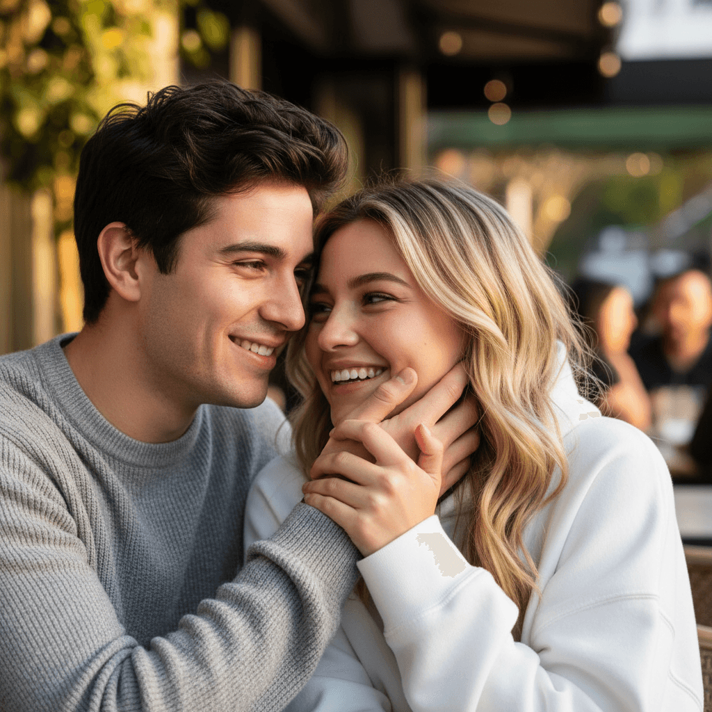 Cute and candid headshot of Cameron Porras and Sydney Sweeney as a couple