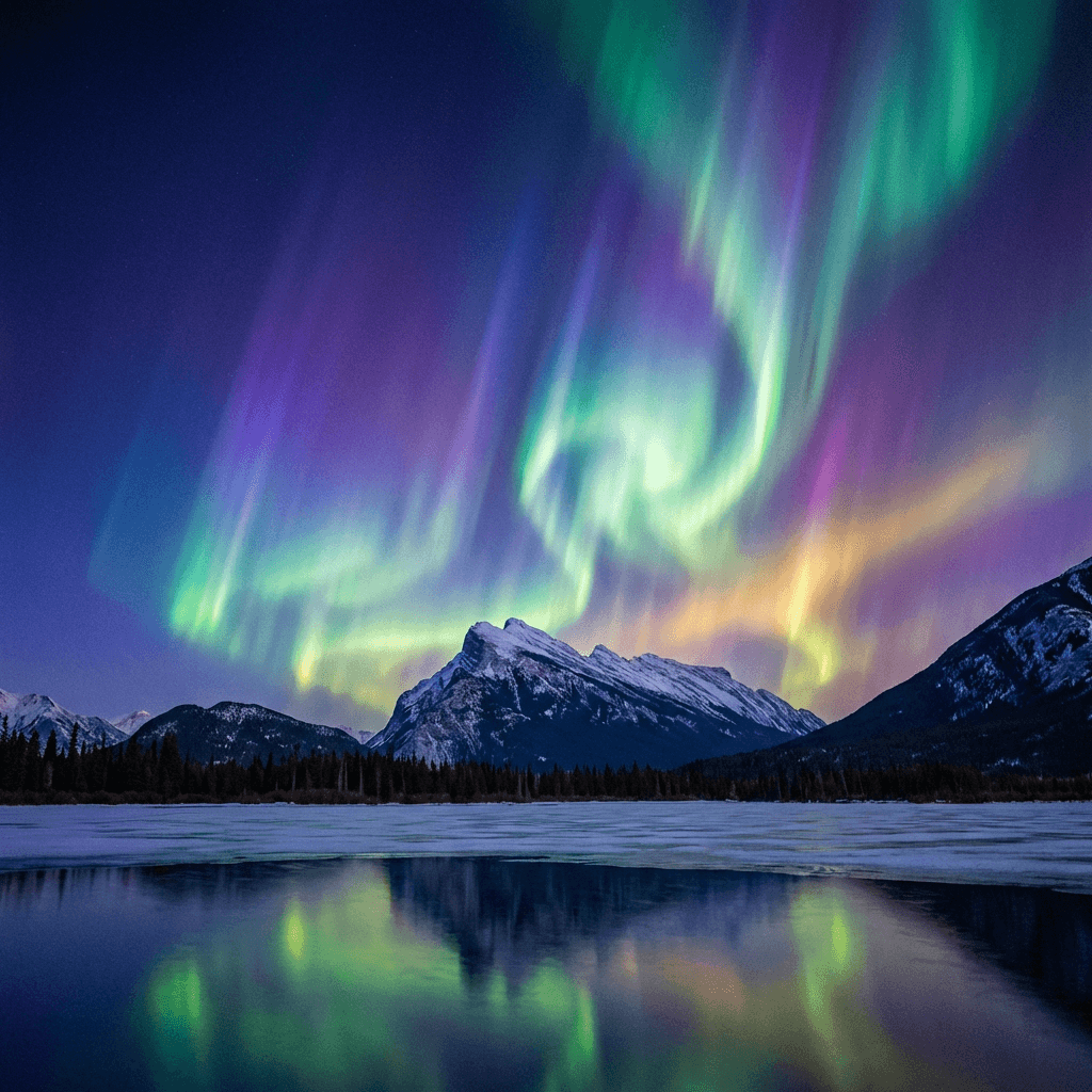 A magical aurora over snow-capped mountains at twilight, cinematic 4K, volumetric lighting, ultra-detailed landscape photography