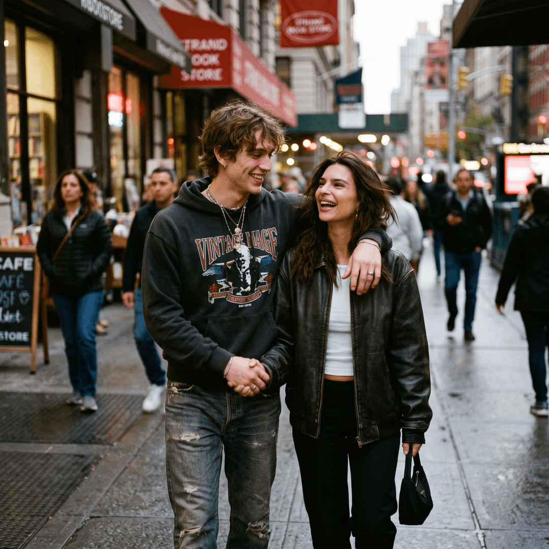 cute candid shot of Vinnie Hacker and Emily Ratajkowski as a couple