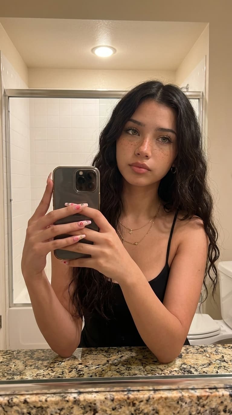 Make a unique combination of these females but in selfie postion like the female in black is