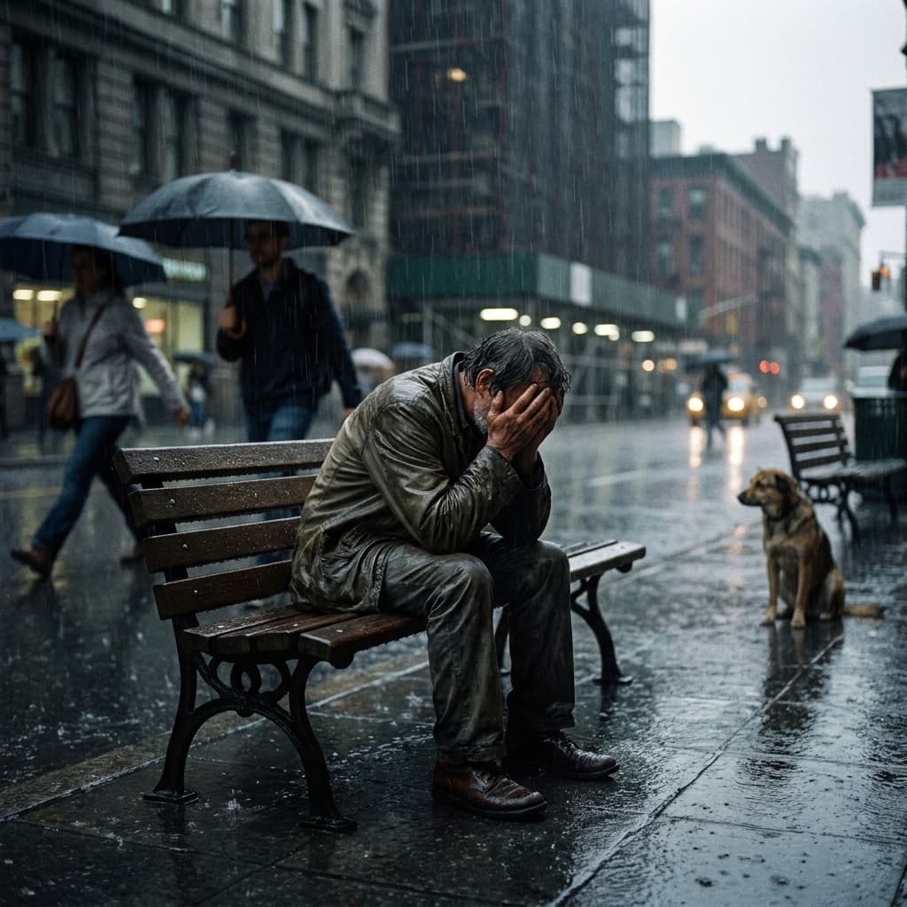 Personne triste sous la pluie qui déprime 