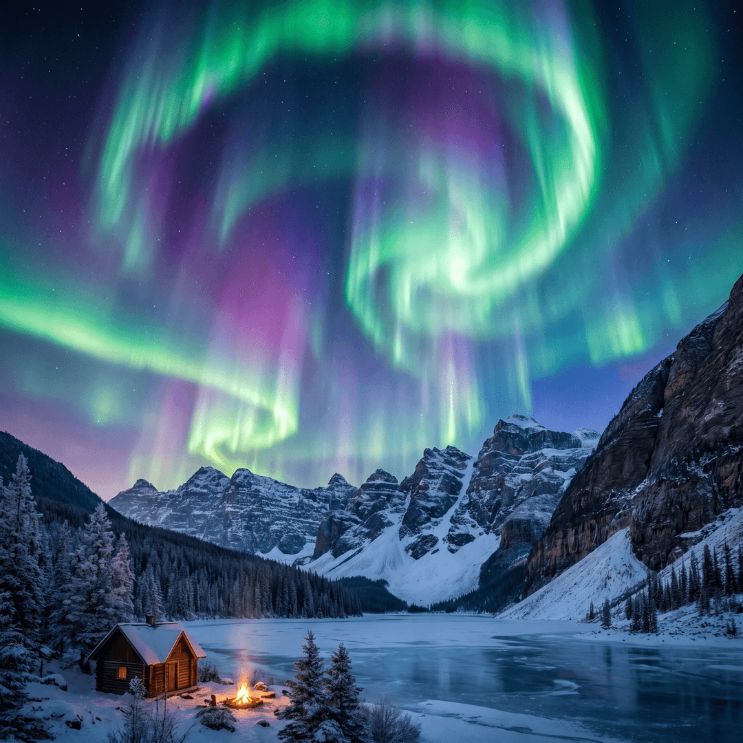 A magical aurora over snow-capped mountains at twilight, cinematic 4K, volumetric lighting, ultra-detailed landscape photography