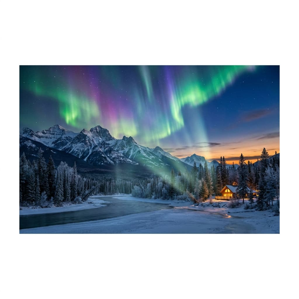 A magical aurora over snow-capped mountains at twilight, cinematic 4K, volumetric lighting, ultra-detailed landscape photography
