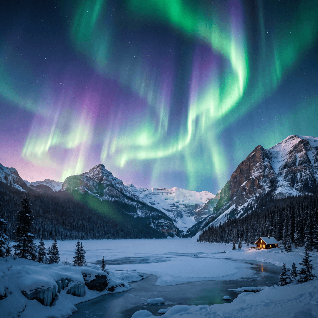 A magical aurora over snow-capped mountains at twilight, cinematic 4K, volumetric lighting, ultra-detailed landscape photography