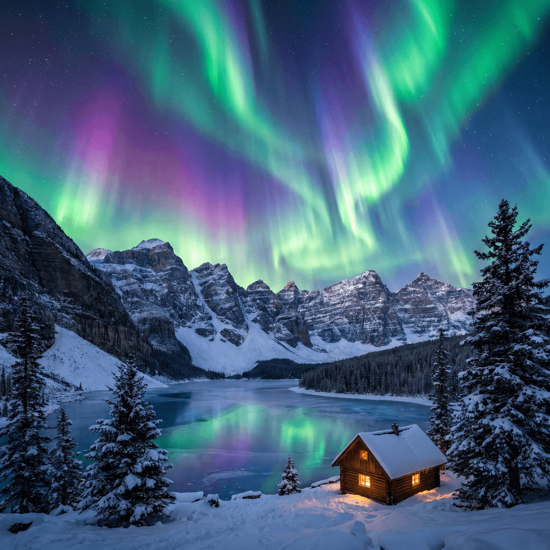 A magical aurora over snow-capped mountains at twilight, cinematic 4K, volumetric lighting, ultra-detailed landscape photography