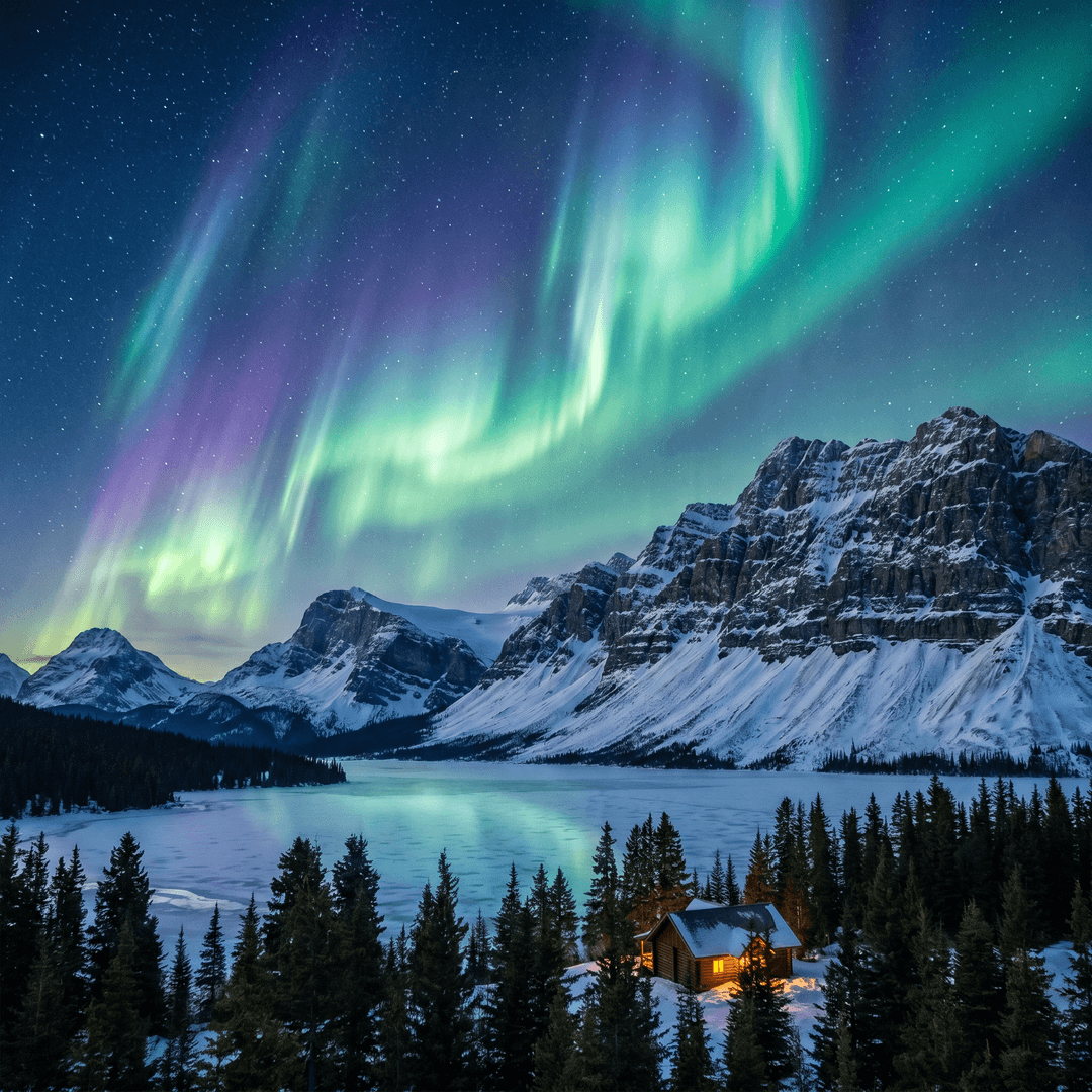 A magical aurora over snow-capped mountains at twilight, cinematic 4K, volumetric lighting, ultra-detailed landscape photography