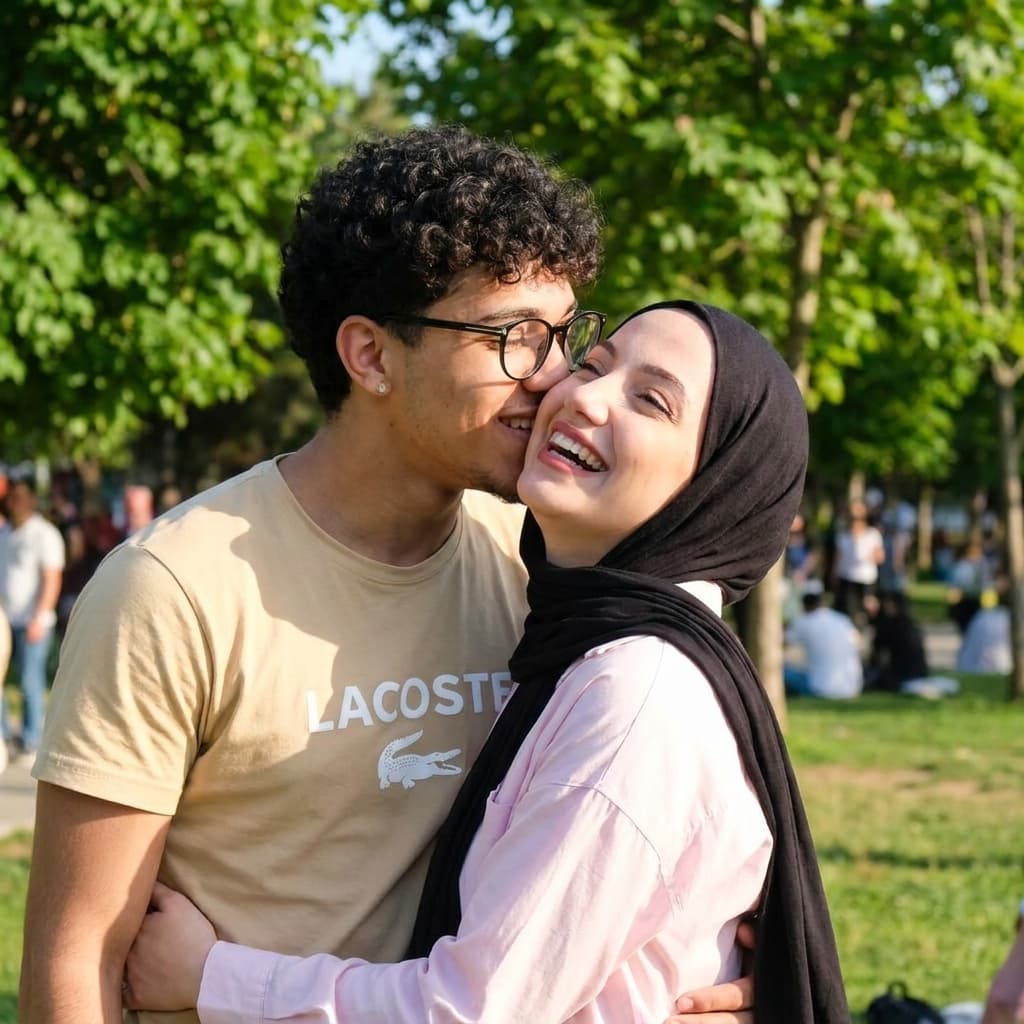 Make this to as a couple kissing and having a fun time